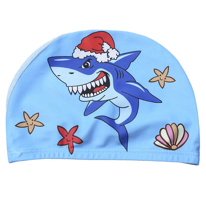 Cuffia da nuoto per bambini. Protezione per capelli e per orecchie in tessuto elastico. Con immagini di cartoni animati.