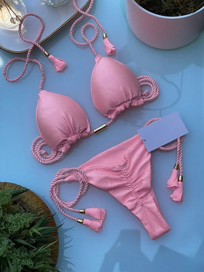 Costume da bagno da donna. Set 2 Pezzi a triangolo, chiusura a lacci regolabile, asciugatura rapida, non si restringe.