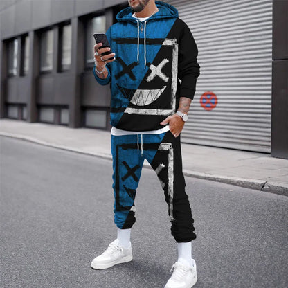 Tuta sportiva autunno/inverno, completo maglia con cappuccio e pantaloni, stampa 3D, colori e immagini a scelta.