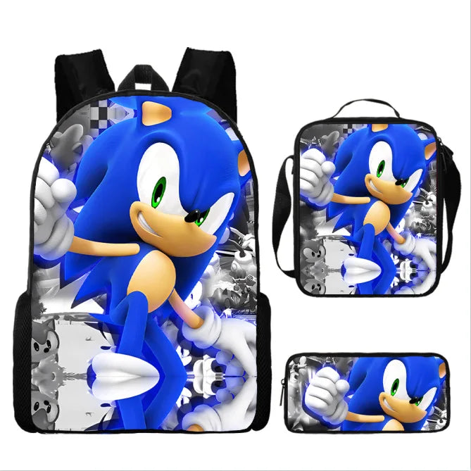 Zaino-borsa-astuccio immagini 3D  cartone animato “Sonic”, in nylon poliestere.  Spazioso e alla Moda, Perfetto per Scuola, Viaggi e Tempo Libero.