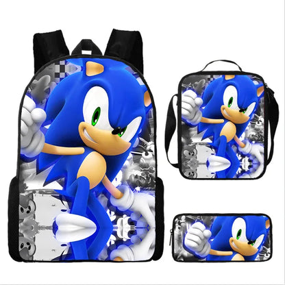 Zaino-borsa-astuccio immagini 3D  cartone animato “Sonic”, in nylon poliestere.  Spazioso e alla Moda, Perfetto per Scuola, Viaggi e Tempo Libero.
