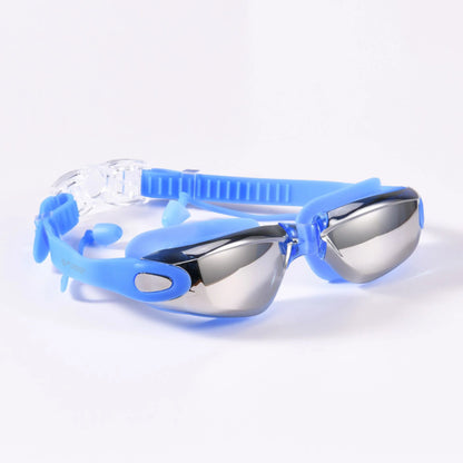 Occhialini da nuoto professionali con tappi per le orecchie, a prova di perdite, anti-appannamento, regolabili, con protezione UV.
