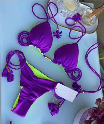 Costume da bagno da donna. Set 2 Pezzi a triangolo, chiusura a lacci regolabile, asciugatura rapida, non si restringe.