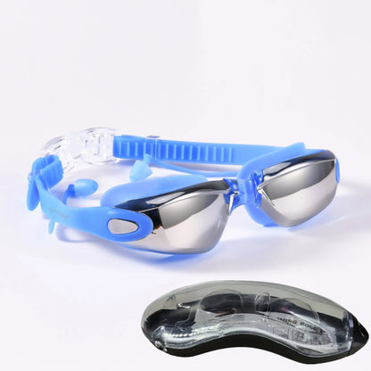 Occhialini da nuoto professionali con tappi per le orecchie, a prova di perdite, anti-appannamento, regolabili, con protezione UV.
