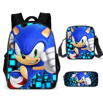 Zaino-borsa-astuccio immagini 3D  cartone animato “Sonic”, in nylon poliestere.  Spazioso e alla Moda, Perfetto per Scuola, Viaggi e Tempo Libero.