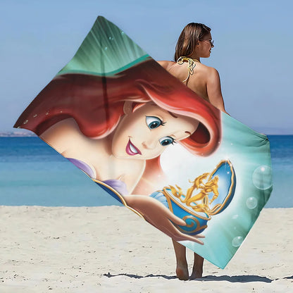 Asciugamano da spiaggia con immagini Principessa Ariel. In microfibra, anti-sabbia, asciugatura rapida.