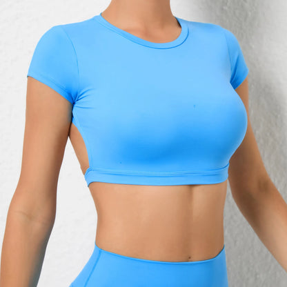 Top/T-shirt sportiva/casual, manica corta, per donna. Sette colori e 3 misure per la scelta.