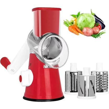Affettaverdure Manuale Rotante in Acciaio Inox con 3 Lame Intercambiabili – Colori Blu o Rosso.
