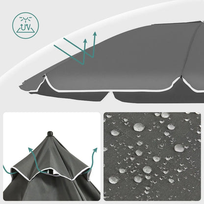 Ombrellone rotondo, resistente ai raggi UV, impermeabile, altezza regolabile, angolazione fino 45°.