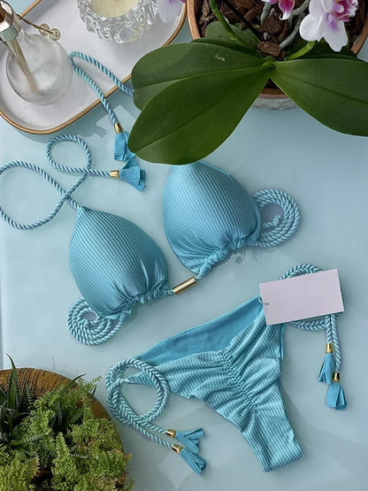 Costume da bagno da donna. Set 2 Pezzi a triangolo, chiusura a lacci regolabile, asciugatura rapida, non si restringe.