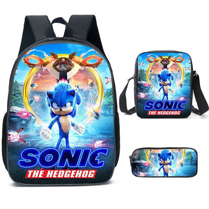 Zaino-borsa-astuccio immagini 3D  cartone animato “Sonic”, in nylon poliestere.  Spazioso e alla Moda, Perfetto per Scuola, Viaggi e Tempo Libero.