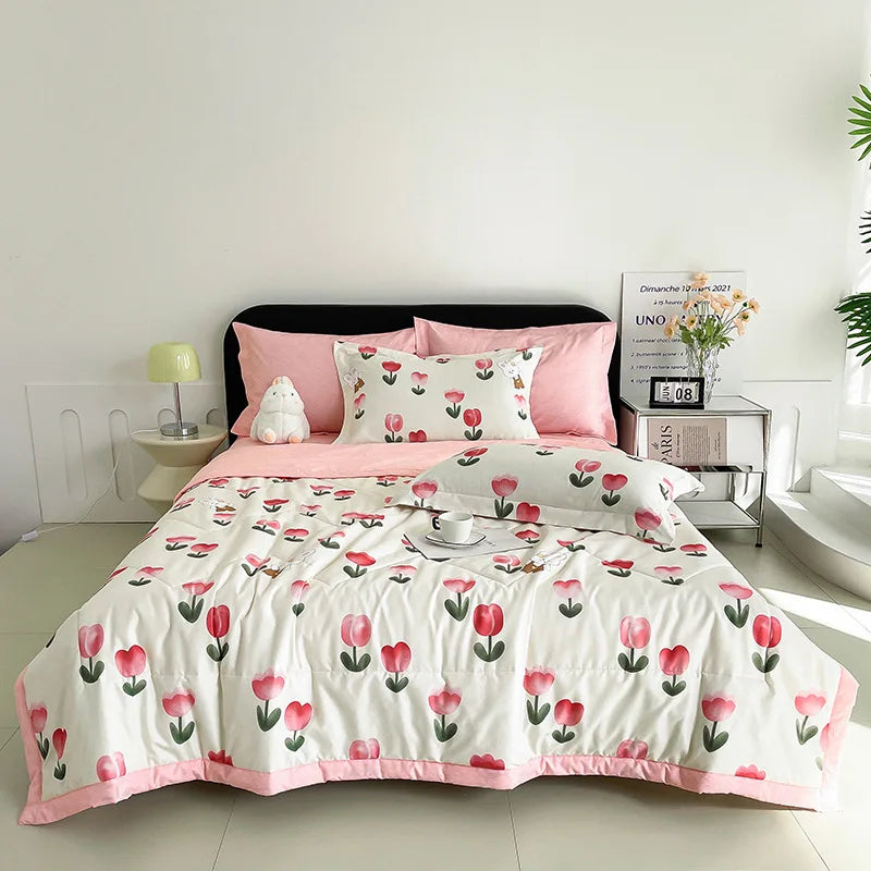 Trapunta sottile estiva fresca in cotone di alta qualità, colori assortiti, 3 misure disponibili.