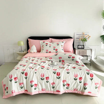 Trapunta sottile estiva fresca in cotone di alta qualità, colori assortiti, 3 misure disponibili.