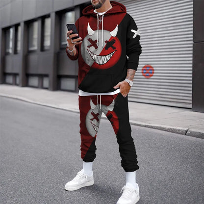 Tuta sportiva autunno/inverno, completo maglia con cappuccio e pantaloni, stampa 3D, colori e immagini a scelta.