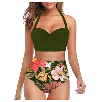 Costume bichini, set 2 pezzi a fascia larga, da donna. Push-up con stampa floreale: eleganza, dinamismo, comfort.