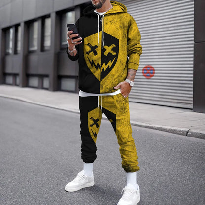 Tuta sportiva autunno/inverno, completo maglia con cappuccio e pantaloni, stampa 3D, colori e immagini a scelta.
