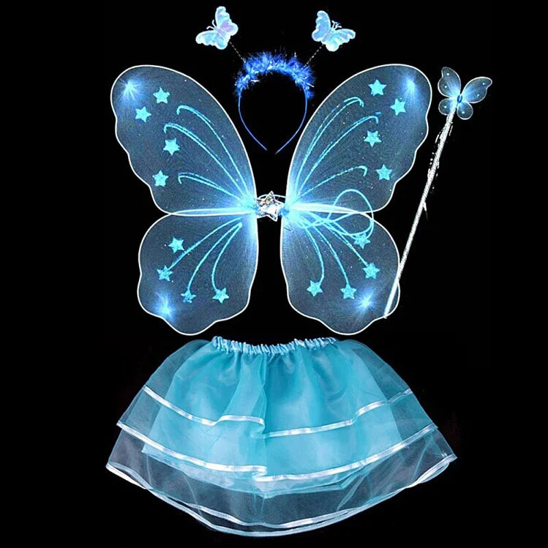Abito fata con le ali 5/8 anni. Set 4 pezzi per carnevale, cosplay, feste. Colore  a scelta.