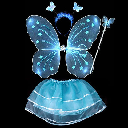 Abito fata con le ali 5/8 anni. Set 4 pezzi per carnevale, cosplay, feste. Colore  a scelta.