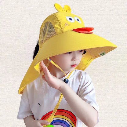 Cappello primavera/estate unisex per bambini con tesa circolare e immagini colorate. Protezione a 360° in poliestere traspirante.