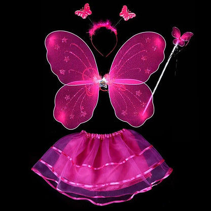 Abito fata con le ali 5/8 anni. Set 4 pezzi per carnevale, cosplay, feste. Colore  a scelta.