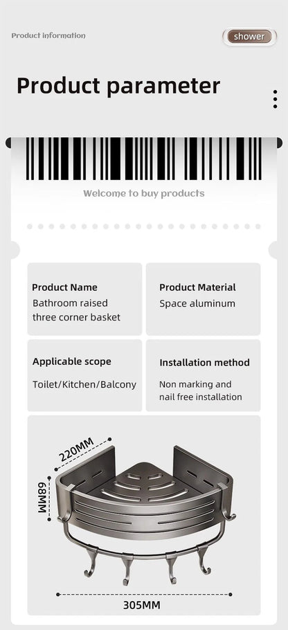 Scaffale organizzatore da bagno, per doccia in lega di alluminio con ganci. Porta shampoo, bagno/doccia schiuma, multi-oggetti, senza bisogno di fare fori.