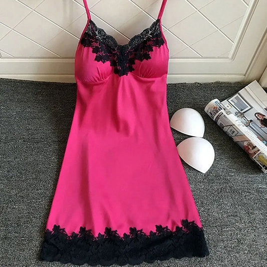 Camicia da notte senza maniche. Lingerie sottoveste con merletto in pizzo da donna.