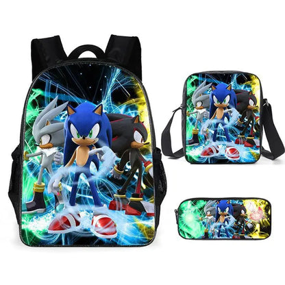 Zaino-borsa-astuccio immagini 3D  cartone animato “Sonic”, in nylon poliestere.  Spazioso e alla Moda, Perfetto per Scuola, Viaggi e Tempo Libero.