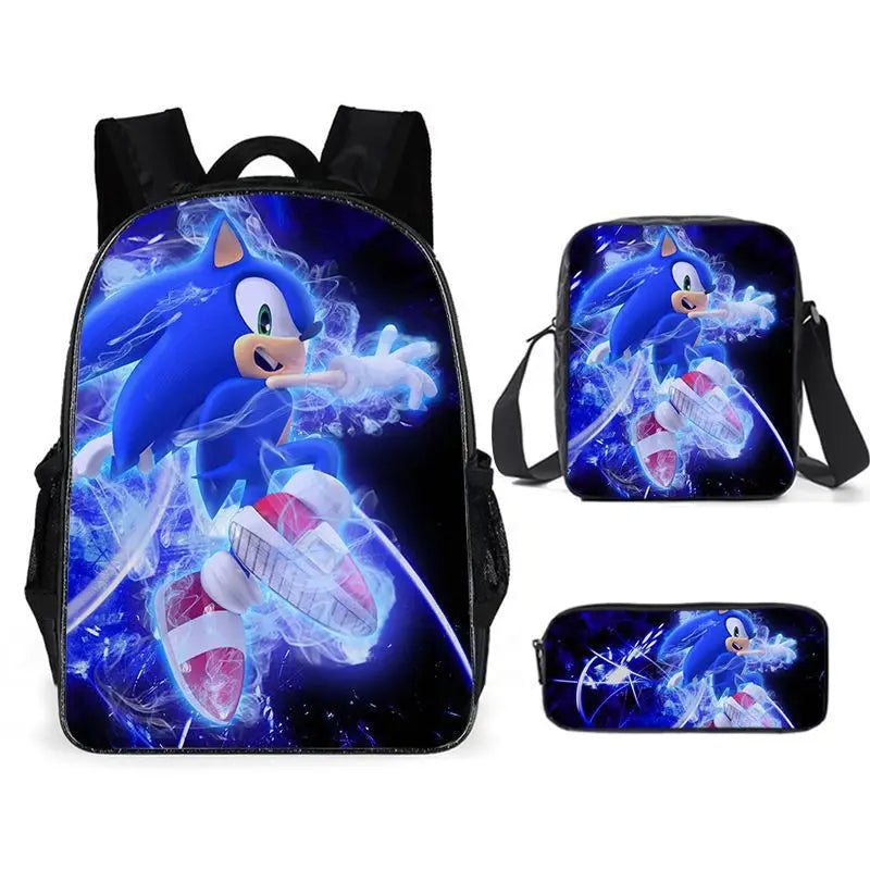 Zaino-borsa-astuccio immagini 3D  cartone animato “Sonic”, in nylon poliestere.  Spazioso e alla Moda, Perfetto per Scuola, Viaggi e Tempo Libero.