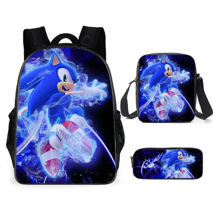 Zaino-borsa-astuccio immagini 3D  cartone animato “Sonic”, in nylon poliestere.  Spazioso e alla Moda, Perfetto per Scuola, Viaggi e Tempo Libero.