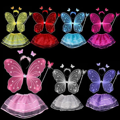 Abito fata con le ali 5/8 anni. Set 4 pezzi per carnevale, cosplay, feste. Colore  a scelta.