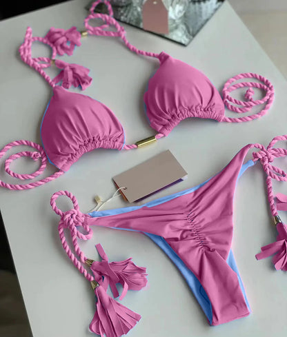 Costume da bagno da donna. Set 2 Pezzi a triangolo, chiusura a lacci regolabile, asciugatura rapida, non si restringe.