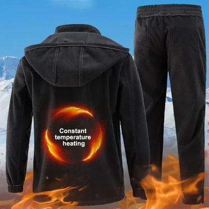 Tuta sportiva con imbottitura ispessita, impermeabile per inverno, completo due pezzi: pantaloni e maglia con cappuccio. Tre colori a scelta, taglia dalla XS alla 4XL.