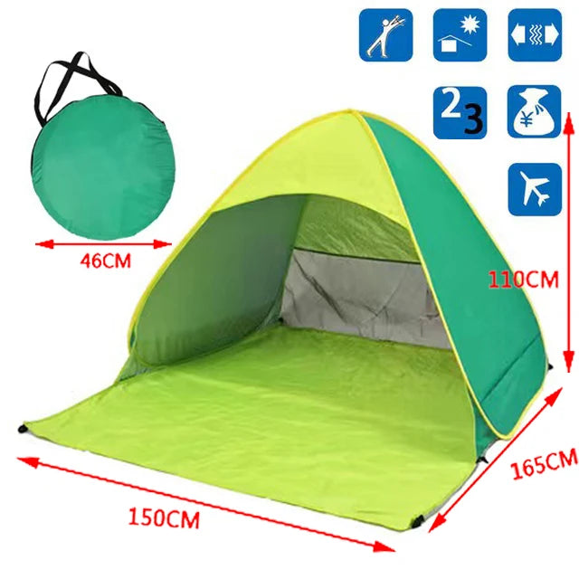 Tenda da spiaggia/campeggio apertura rapida “automatica”. Protezione dal sole UPF50+, impermeabile, robusta con doppio avvolgimento.