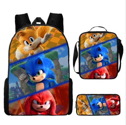 Zaino-borsa-astuccio immagini 3D  cartone animato “Sonic”, in nylon poliestere.  Spazioso e alla Moda, Perfetto per Scuola, Viaggi e Tempo Libero.
