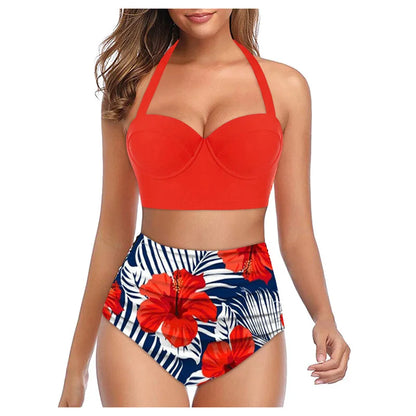 Costume bichini, set 2 pezzi a fascia larga, da donna. Push-up con stampa floreale: eleganza, dinamismo, comfort.