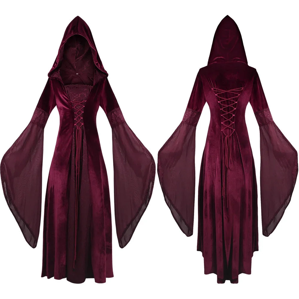 Costume per carnevale/cosplay/halloween, medievale / rinascimentale / gotico con cappuccio. Mistero e ambientazione dal passato.