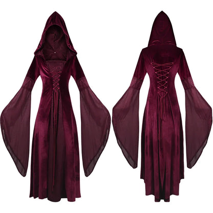 Costume per carnevale/cosplay/halloween, medievale / rinascimentale / gotico con cappuccio. Mistero e ambientazione dal passato.