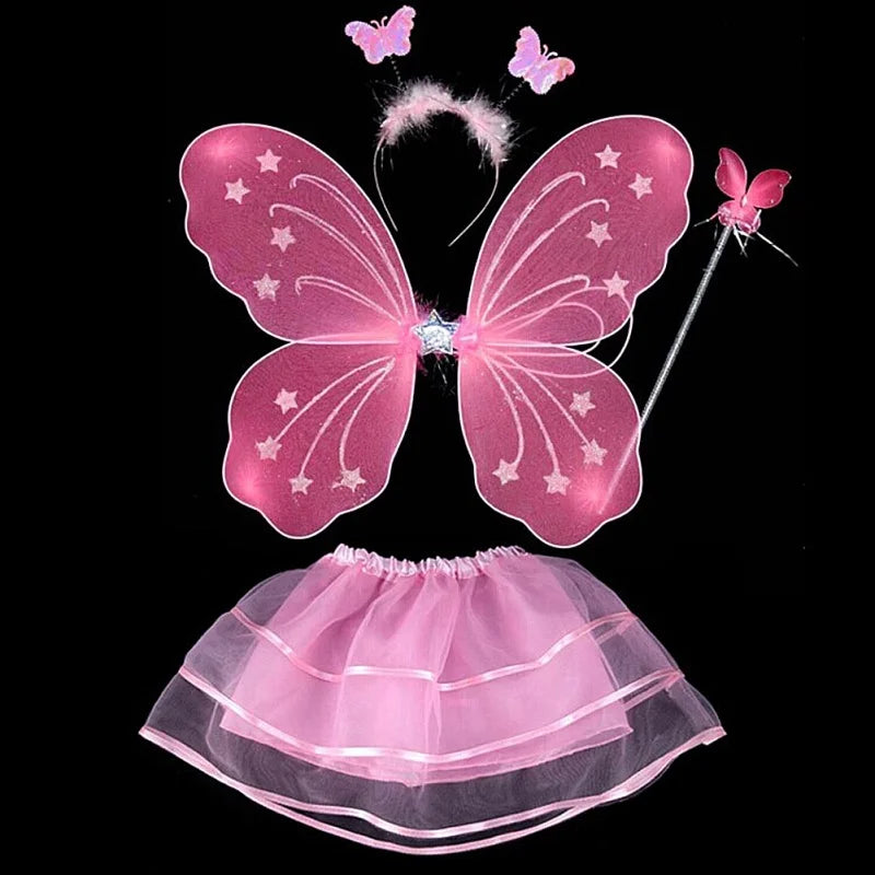 Abito fata con le ali 5/8 anni. Set 4 pezzi per carnevale, cosplay, feste. Colore  a scelta.