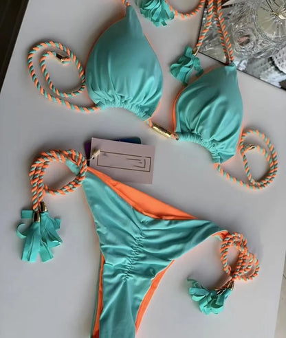 Costume da bagno da donna. Set 2 Pezzi a triangolo, chiusura a lacci regolabile, asciugatura rapida, non si restringe.