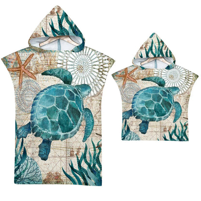 Asciugamano poncho per adulti e bambini con cappuccio.  Per sauna, spa, spiaggia, piscina.