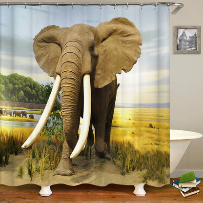 Tende da doccia in tessuto stampato con animali 3D. Tenda da bagno impermeabile con decorazioni con ganci.