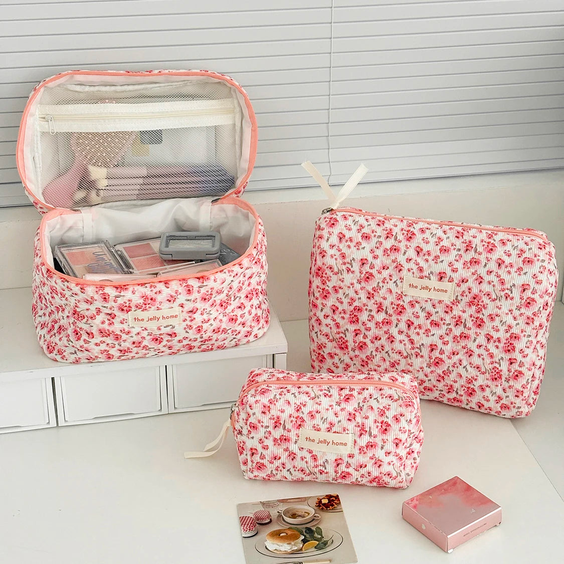 🧳 Beauty-Case Organizer da Viaggio – 3 Misure in Cotone e Nylon | Eleganza, Praticità e Capacità.