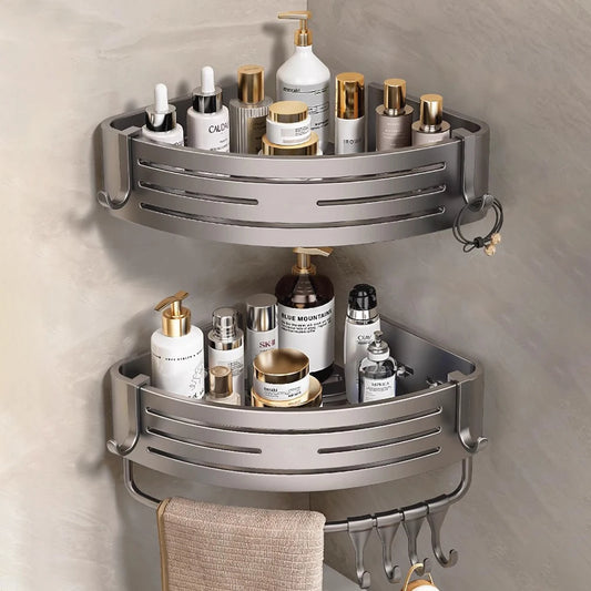 Scaffale organizzatore da bagno, per doccia in lega di alluminio con ganci. Porta shampoo, bagno/doccia schiuma, multi-oggetti, senza bisogno di fare fori.