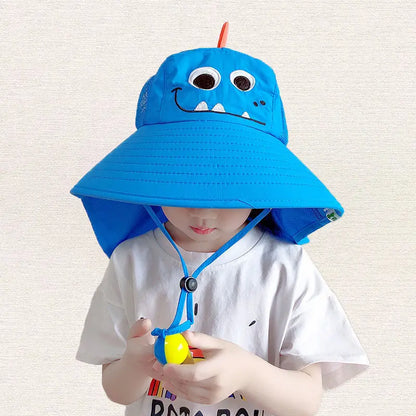 Cappello primavera/estate unisex per bambini con tesa circolare e immagini colorate. Protezione a 360° in poliestere traspirante.