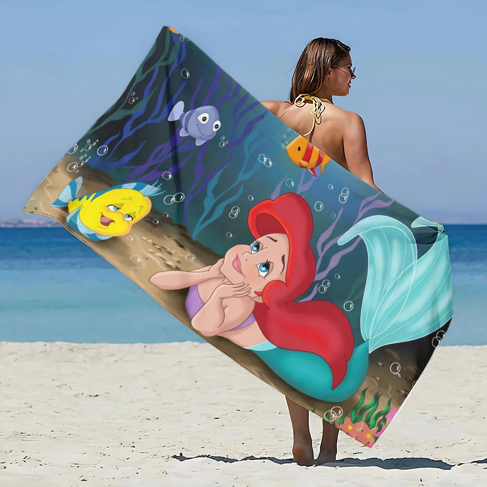 Asciugamano da spiaggia con immagini Principessa Ariel. In microfibra, anti-sabbia, asciugatura rapida.