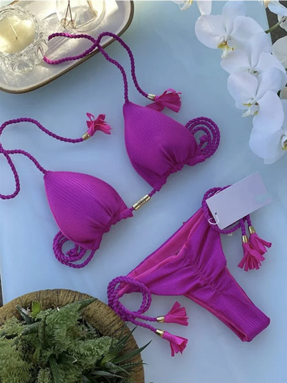Costume da bagno da donna. Set 2 Pezzi a triangolo, chiusura a lacci regolabile, asciugatura rapida, non si restringe.