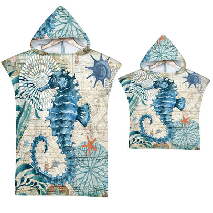 Asciugamano poncho per adulti e bambini con cappuccio.  Per sauna, spa, spiaggia, piscina.