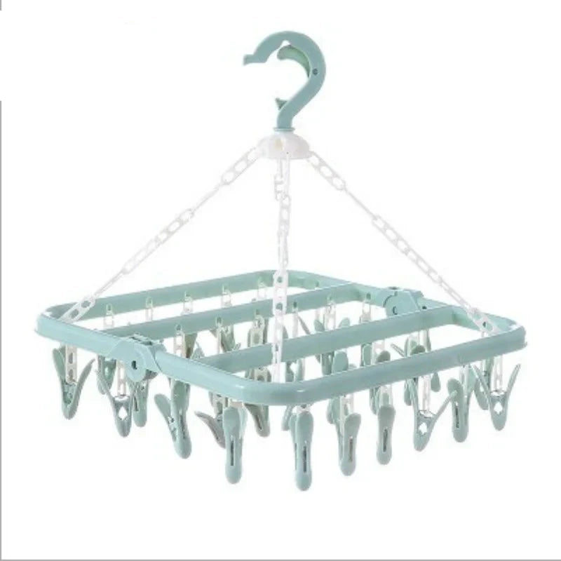 Appendiabiti con 32 clip, ideale per calzini, biancheria intima. Pieghevole, 3 colori disponibili.