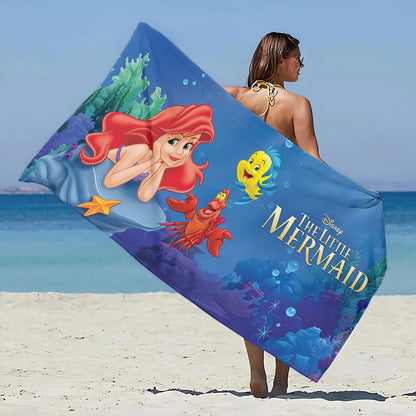 Asciugamano da spiaggia con immagini Principessa Ariel. In microfibra, anti-sabbia, asciugatura rapida.
