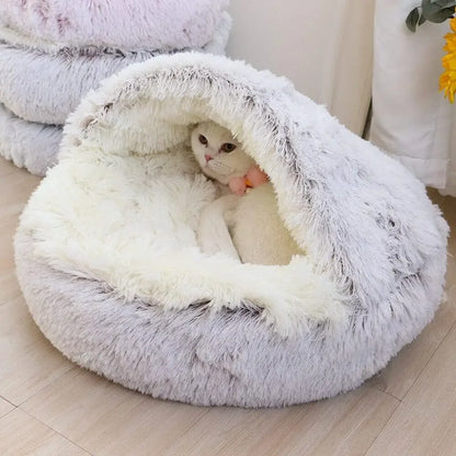 Comodo letto rotondo per animali domestici con fodera staccabile. Nido caldo e grotta a doppio scopo per animali di piccola taglia.